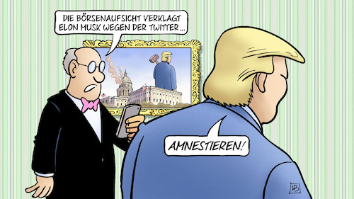 Cartoon: Musk-Amnestie (medium) by Harm Bengen tagged börsenaufsicht,verklagt,elon,musk,twitter,übernahme,kauf,aktien,betrug,amnestieren,trump,harm,bengen,cartoon,karikatur,börsenaufsicht,verklagt,elon,musk,twitter,übernahme,kauf,aktien,betrug,amnestieren,trump,harm,bengen,cartoon,karikatur