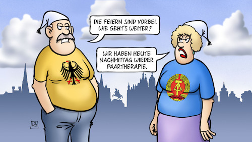 Cartoon: Paartherapie 2024 (medium) by Harm Bengen tagged feiern,luftballon,paartherapie,deutsche,einheit,wiedervereinigung,brd,ddr,schwerin,harm,bengen,cartoon,karikatur,feiern,luftballon,paartherapie,deutsche,einheit,wiedervereinigung,brd,ddr,schwerin,harm,bengen,cartoon,karikatur