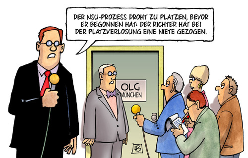 Cartoon: Platzverlosung (medium) by Harm Bengen tagged platzverlosung,platzvergabe,nsu,prozess,beobachter,nazis,terror,rechts,losverfahren,niete,richter,platzen,harm,bengen,cartoon,karikatur,platzverlosung,platzvergabe,nsu,prozess,beobachter,nazis,terror,rechts,losverfahren,niete,richter,platzen,harm,bengen,cartoon,karikatur