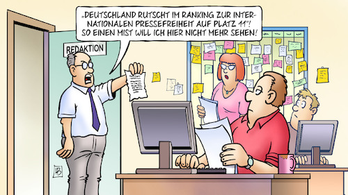 Cartoon: Pressefreiheit-Ranking 2025 (medium) by Harm Bengen tagged ranking,internationale,pressefreiheit,zensur,redaktion,zeitung,chef,harm,bengen,cartoon,karikatur,ranking,internationale,pressefreiheit,zensur,redaktion,zeitung,chef,harm,bengen,cartoon,karikatur