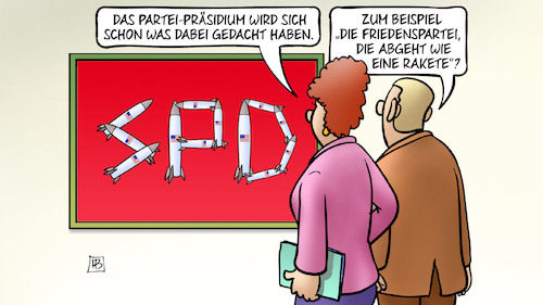 Cartoon: Raketen-SPD (medium) by Harm Bengen tagged spd,partei,präsidium,plakat,wahlplakattafel,friedenspartei,raketen,logo,usa,amerikanische,mittelstreckenraketen,harm,bengen,cartoon,karikatur,spd,partei,präsidium,plakat,wahlplakattafel,friedenspartei,raketen,logo,usa,amerikanische,mittelstreckenraketen,harm,bengen,cartoon,karikatur