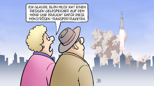 Cartoon: SpaceX-Börsengang (medium) by Harm Bengen tagged spacex,börsengang,elon,musk,raumfahrt,rakete,geldspeicher,mond,transportraketen,harm,bengen,cartoon,karikatur,spacex,börsengang,elon,musk,raumfahrt,rakete,geldspeicher,mond,transportraketen,harm,bengen,cartoon,karikatur