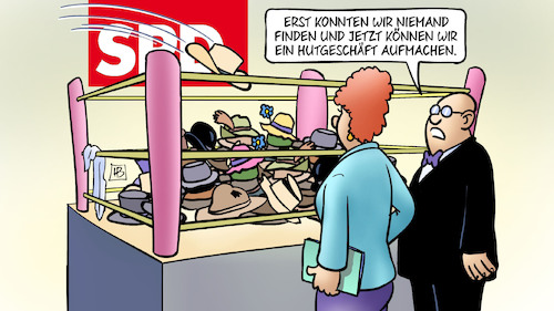 Cartoon: SPD-Hüte (medium) by Harm Bengen tagged hutgeschäft,hüte,spd,parteivorsitz,bewerbungen,boxring,harm,bengen,cartoon,karikatur,hutgeschäft,hüte,spd,parteivorsitz,bewerbungen,boxring,harm,bengen,cartoon,karikatur