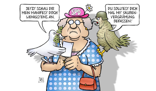 Cartoon: SPD-Tauben und Falken (medium) by Harm Bengen tagged falke,taube,taubenvergrämung,alte,tante,spd,aufrüstungskurs,friedensmanifest,manifest,stegner,mützenich,papier,harm,bengen,cartoon,karikatur,falke,taube,taubenvergrämung,alte,tante,spd,aufrüstungskurs,friedensmanifest,manifest,stegner,mützenich,papier,harm,bengen,cartoon,karikatur