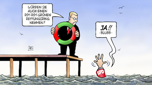 Cartoon: SPD und RRG (medium) by Harm Bengen tagged rot,grüne,spd,linke,linkspartei,rettungsring,ertrinken,steg,harm,bengen,cartoon,karikatur,rot,grüne,spd,linke,linkspartei,rettungsring,ertrinken,steg,harm,bengen,cartoon,karikatur