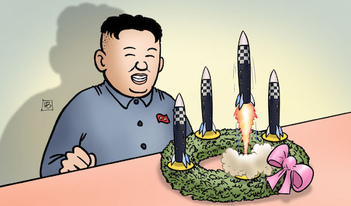 Cartoon: Stärkste Atommacht (medium) by Harm Bengen tagged stärkste,atommacht,kim,jong,un,raketen,adventskranz,nordkorea,harm,bengen,cartoon,karikatur,stärkste,atommacht,kim,jong,un,raketen,adventskranz,nordkorea,harm,bengen,cartoon,karikatur