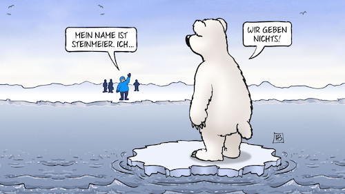 Cartoon: Steinmeier in der Arktis (medium) by Harm Bengen tagged steinmeier,arktis,eisbär,eisscholle,klimawandel,harm,bengen,cartoon,karikatur,steinmeier,arktis,eisbär,eisscholle,klimawandel,harm,bengen,cartoon,karikatur