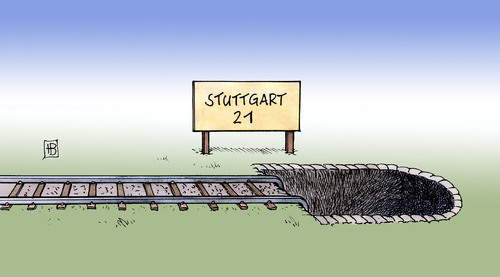 Cartoon: Stuttgart 21 (medium) by Harm Bengen tagged stuttgart,21,bahnprojekt,bahnhof,trasse,milliardengrab,db,bahn,grube,oettinger,stuttgart,21,bahnprojekt,bahn,db,trasse,milliardengrab,bahnhof,oettinger,grube