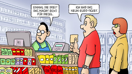 Cartoon: Tanken für 9 Euro (medium) by Harm Bengen tagged tankstelle,bezahlen,diesel,tankrabatt,neun,euro,ticket,nahverkehr,spritpreis,russland,ukraine,krieg,harm,bengen,cartoon,karikatur,tankstelle,bezahlen,diesel,tankrabatt,neun,euro,ticket,nahverkehr,spritpreis,russland,ukraine,krieg,harm,bengen,cartoon,karikatur