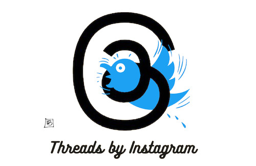 Cartoon: Threads vs. Twitter (medium) by Harm Bengen tagged threads,twitter,zuckerberg,musk,meta,social,media,vogel,bird,harm,bengen,cartoon,karikatur,threads,twitter,zuckerberg,musk,meta,social,media,vogel,bird,harm,bengen,cartoon,karikatur