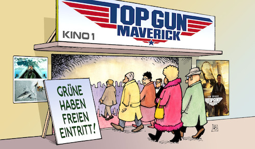 Cartoon: Top Gun (medium) by Harm Bengen tagged top,gun,film,kino,grüne,haben,freien,eintritt,kriegsfilm,usa,russland,ukraine,krieg,harm,bengen,cartoon,karikatur,top,gun,film,kino,grüne,haben,freien,eintritt,kriegsfilm,usa,russland,ukraine,krieg,harm,bengen,cartoon,karikatur