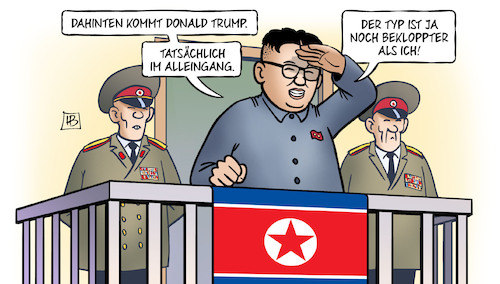 Cartoon: Trump und Nordkorea (medium) by Harm Bengen tagged trump,nordkorea,usa,alleingang,krieg,bekloppt,kim,harm,bengen,cartoon,karikatur,trump,nordkorea,usa,alleingang,krieg,bekloppt,kim,harm,bengen,cartoon,karikatur