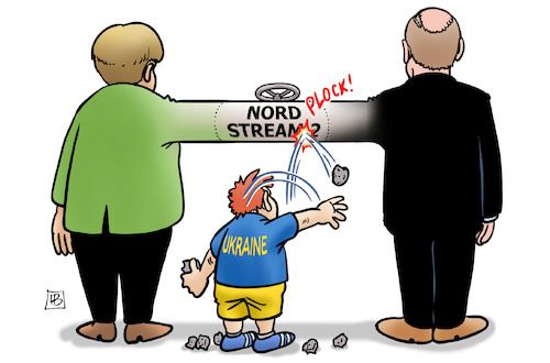 Cartoon: Ukraine wirft Steine (medium) by Harm Bengen tagged ukraine,steine,merkel,putin,nordstream2,pipeline,gas,deutschland,russland,harm,bengen,cartoon,karikatur,ukraine,steine,merkel,putin,nordstream2,pipeline,gas,deutschland,russland,harm,bengen,cartoon,karikatur