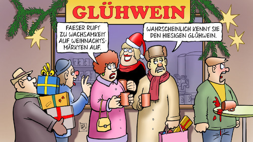 Cartoon: Wachsamkeit auf Weihnachtsmarkt (medium) by Harm Bengen tagged faeser,wachsamkeit,weihnachtsmarkt,weihnachtsmärkte,terror,glühwein,weihnachten,harm,bengen,cartoon,karikatur,faeser,wachsamkeit,weihnachtsmarkt,weihnachtsmärkte,terror,glühwein,weihnachten,harm,bengen,cartoon,karikatur