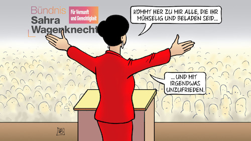 Cartoon: Wagenknecht ruft (medium) by Harm Bengen tagged sahra,wagenknecht,parteitag,bsw,unzufrieden,bibelzitat,harm,bengen,cartoon,karikatur,sahra,wagenknecht,parteitag,bsw,unzufrieden,bibelzitat,harm,bengen,cartoon,karikatur