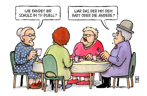 Cartoon: Wer ist Schulz (medium) by Harm Bengen tagged bart,susemil,tv,duell,merkel,schulz,bundestagswahl,kaffeeklatsch,harm,bengen,cartoon,karikatur,bart,susemil,tv,duell,merkel,schulz,bundestagswahl,kaffeeklatsch,harm,bengen,cartoon,karikatur