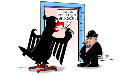 Cartoon: Wirtschaft wächst (medium) by Harm Bengen tagged wirtschaft,gewachsen,rezession,türrahmen,adler,bundesadler,harm,bengen,cartoon,karikatur,wirtschaft,gewachsen,rezession,türrahmen,adler,bundesadler,harm,bengen,cartoon,karikatur