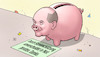 Cartoon: Scholz-Not (small) by Harm Bengen tagged steuerschätzung,steuereinnahmen,unverschuldet,not,scholz,sparschwein,betteln,harm,bengen,cartoon,karikatur