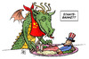 Cartoon: Staatsbankett USA-China (small) by Harm Bengen tagged staatsbankett,usa,china,obama,hu,jintao,mittagessen,wirtschaft,aufstieg,verschuldung,staatsanleihen,essen,fressen,verspeisen,teller,drache,uncle,sam