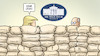Cartoon: Weisses-Haus-Blockade (small) by Harm Bengen tagged weisses,haus,blockade,blockieren,white,house,sandsäcke,trump,ukraine,affäre,mauern,harm,bengen,cartoon,karikatur