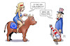 Cartoon: Zollstock (small) by Harm Bengen tagged schlagbaum,zollstock,handelskrieg,handelsstreit,usa,europa,stier,grenze,uncle,sam,harm,bengen,cartoon,karikatur