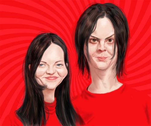 Cartoon: The White Stripes (medium) by markdraws tagged white,stripes,jack,meg,rock,and,roll,alternative,music,musicians,caricature,humor,illustration,digital,painting,photoshop