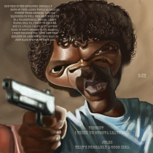 Cartoon: Jules from Pulp Fiction (medium) by jonesmac2006 tagged caricature