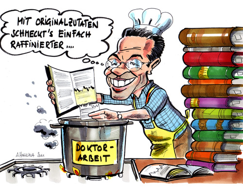 Cartoon: Guttenbergs Plagiatsuppe (medium) by pianoman68 tagged zu,guttenberg,verteidigungsminister,unter,druck,plagiat,doktorarbeit
