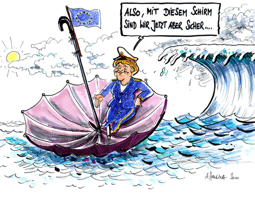 Cartoon: Rettungsschirm (medium) by pianoman68 tagged rettungsschirm,schuldenkrise,eu,deutschland,merkel,krise