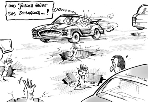 Cartoon: Und jährlich grüßt d. Schlagl (medium) by pianoman68 tagged schlaglöcher,straßenschäden,winter,pannenrepublik