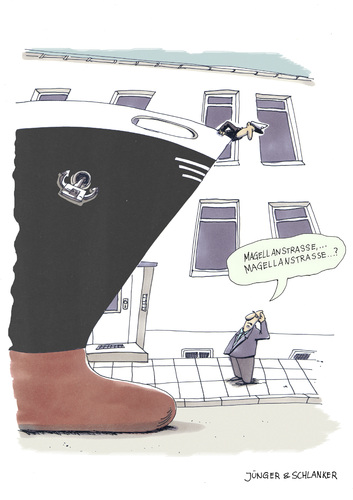 Cartoon: Magellanstrasse Magellanstrasse (medium) by Jünger  Schlanker tagged schiff,ship,verkehr,stadt,city,verfahren,magellanstrasse
