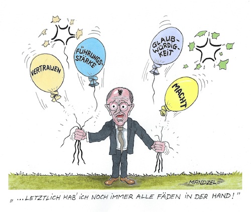 Cartoon: Alles im Griff (medium) by mandzel tagged merz,wählergunst,politik,zustimmungswerte,deutschland,selbstüberschätzung,cdu,wahlschlappe,merz,wählergunst,politik,zustimmungswerte,deutschland,selbstüberschätzung,cdu,wahlschlappe