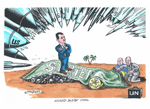 Cartoon: Assad im Visier (medium) by mandzel tagged assad,syrien,raketen,usa,teppich,giftgas,un,assad,syrien,raketen,usa,teppich,giftgas,un