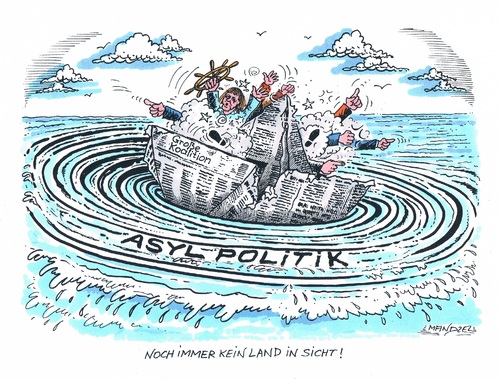 Cartoon: Auf diffusem Kurs (medium) by mandzel tagged asyl,flüchtlinge,koalition,irrfahrt,überforderung,unberechenbarkeit,asyl,flüchtlinge,koalition,irrfahrt,überforderung,unberechenbarkeit