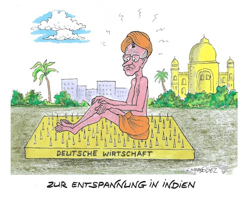 Cartoon: Auf Erleuchtung hoffend (medium) by mandzel tagged merz,indien,deutschland,wirtschaft,verträge,handel,merz,indien,deutschland,wirtschaft,verträge,handel