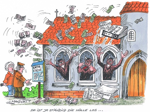 Cartoon: Da ist ja die Hölle los! (medium) by mandzel tagged katholizismus,kirche,geld,missbrauch,katholizismus,kirche,geld,missbrauch