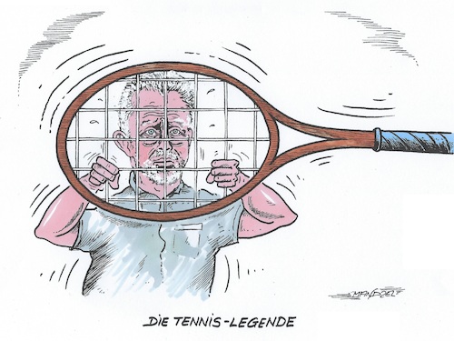 Cartoon: Das Gitter vor Augen (medium) by mandzel tagged boris,becker,tennis,insolvenzverschleppung,gefängnis,boris,becker,tennis,insolvenzverschleppung,gefängnis