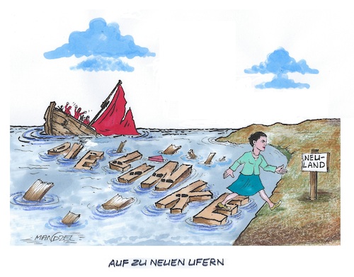 Cartoon: Das Wagenknecht-Wagnis (medium) by mandzel tagged deutschland,linke,wagenknecht,neuland,parteigründung,politik,veränderung,deutschland,linke,wagenknecht,neuland,parteigründung,politik,veränderung