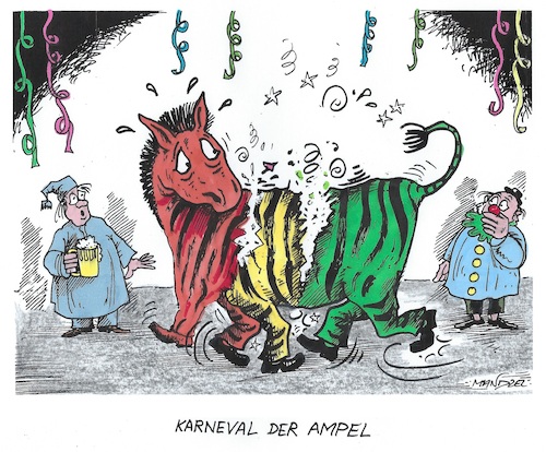 Cartoon: Dauerhaft jeck ! (medium) by mandzel tagged ampel,spd,fdp,grün,zerreissprobe,karneval,deutschland,ampel,spd,fdp,grün,zerreissprobe,karneval,deutschland