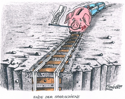 Cartoon: DB am Abgrund (medium) by mandzel tagged db,personaleinsparungen,sparschwein,abgrund,db,personaleinsparungen,sparschwein,abgrund