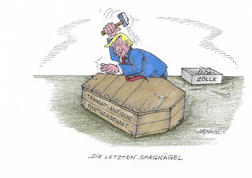 Cartoon: Der Bestatter (medium) by mandzel tagged usa,trump,europa,autozölle,handelsbeziehungen,usa,trump,europa,autozölle,handelsbeziehungen
