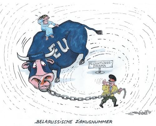 Cartoon: Die EU routiert (medium) by mandzel tagged lukaschenko,migranten,eu,instrumentalisierung,belarus,lukaschenko,migranten,eu,instrumentalisierung,belarus