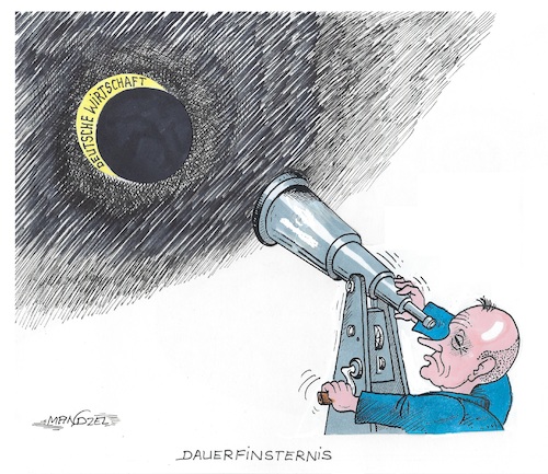 Cartoon: Dunkler Ausblick (medium) by mandzel tagged sonnenfinsternis,deutschland,wirtschaft,dunkelheit,sonnenfinsternis,deutschland,wirtschaft,dunkelheit
