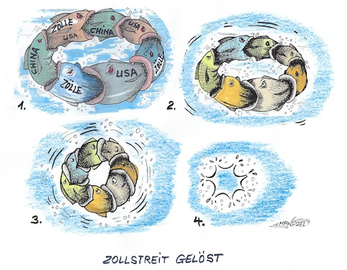 Cartoon: Einigung im Handelskrieg (medium) by mandzel tagged usa,china,handelskrieg,zölle,usa,china,handelskrieg,zölle