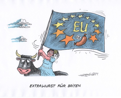 Cartoon: EU-Sonderrechte für die Briten (medium) by mandzel tagged eu,großbritannien,sonderrechte,extrawürste,volksabstimmung,eu,großbritannien,sonderrechte,extrawürste,volksabstimmung