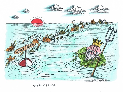 Cartoon: Flucht nach Europa (medium) by mandzel tagged mittelmeer,seenot,katastrophen,flüchtlinge,mittelmeer,seenot,katastrophen,flüchtlinge