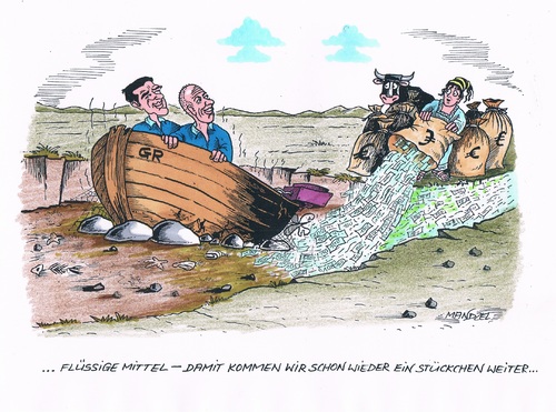 Cartoon: Flüssige Mittel für Griechenla (medium) by mandzel tagged eu,griechenland,geldtransfer,unterstützung,schulden,eu,griechenland,geldtransfer,unterstützung,schulden