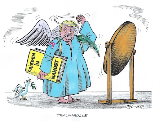 Cartoon: Friedensengel (medium) by mandzel tagged trump,nahost,iran,usa,waffenruhe,hormes,öl,golf,lf,trump,nahost,iran,usa,waffenruhe,hormes,öl,golf,lf