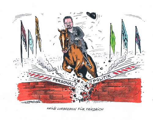 Cartoon: Friedrichs Personalpolitik (medium) by mandzel tagged hürde,olympiade,reiter,personalpolitik,friedrich,innenminister