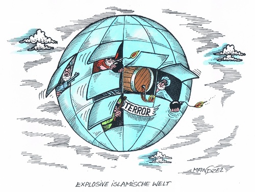 Cartoon: Gefährlicher Naher Osten (medium) by mandzel tagged nahost,krieg,gewalt,terror,islam,nahost,krieg,gewalt,terror,islam